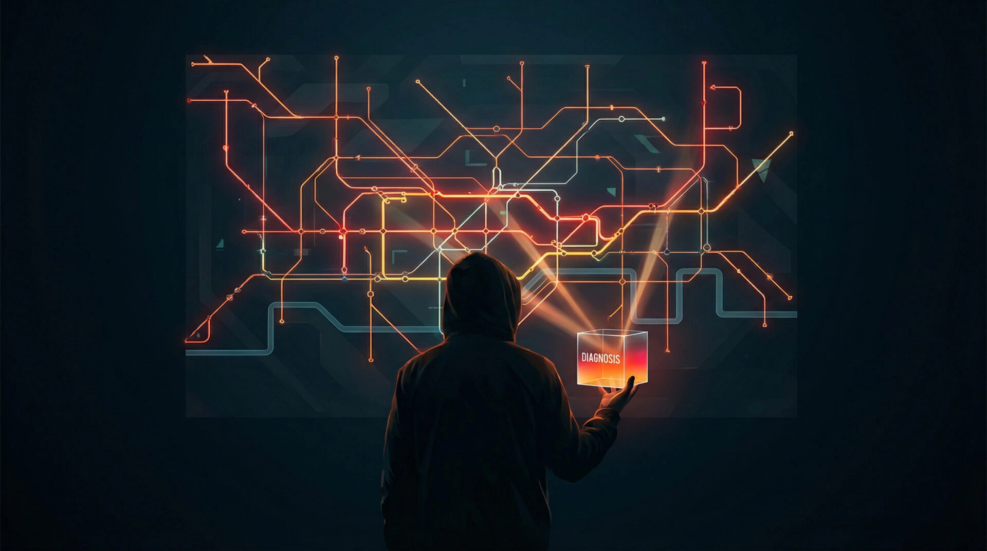 A person holding a glowing key or legend next to a complex map, symbolizing the clarity of a late diagnosis.